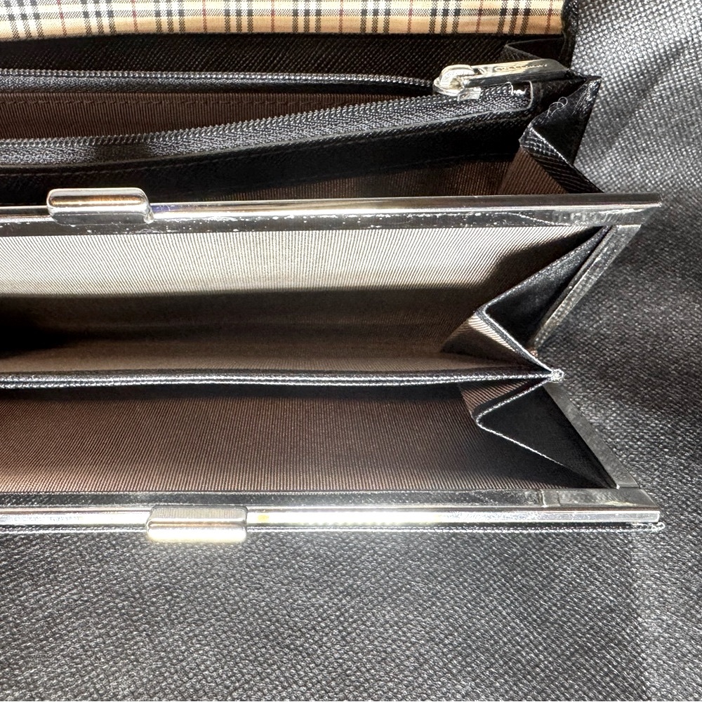 Burberry Black Saffiano Leather Continental Wallet Plaid Interior Rare - Picture 12 of 14